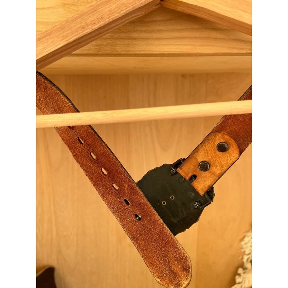 Vtg Sears Leather Belt with Rad Stone Buckle - Picture 8 of 9